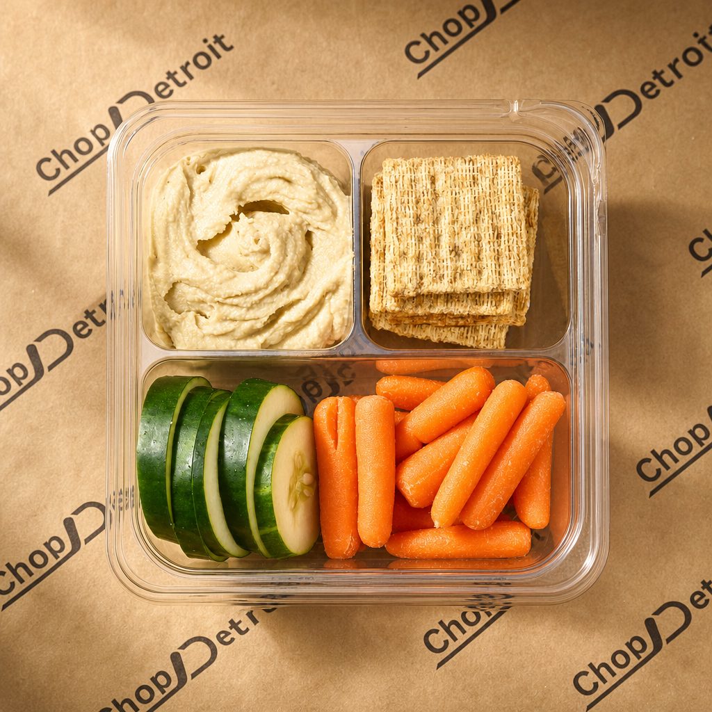 Hummus, Crackers & Veggies.