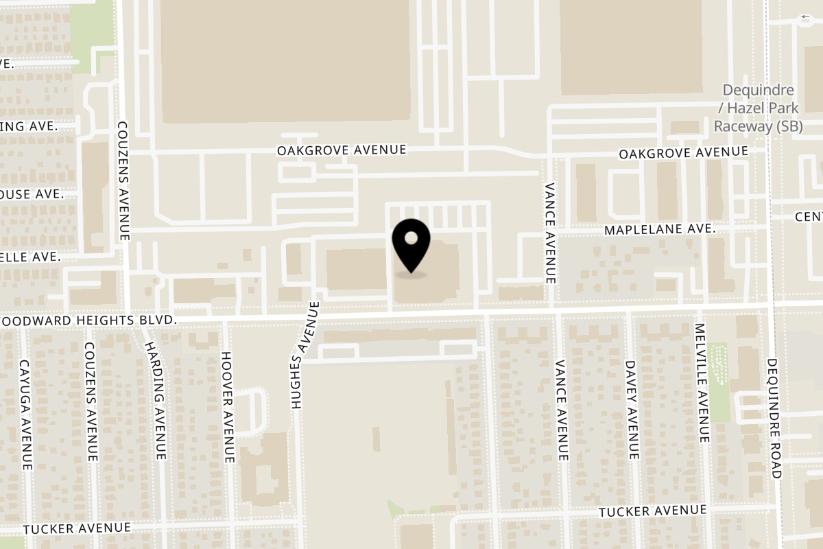 Map showing the location of Chop Detroit Hazel Park on 1555 E Woodward Heights Blvd in Hazel Park